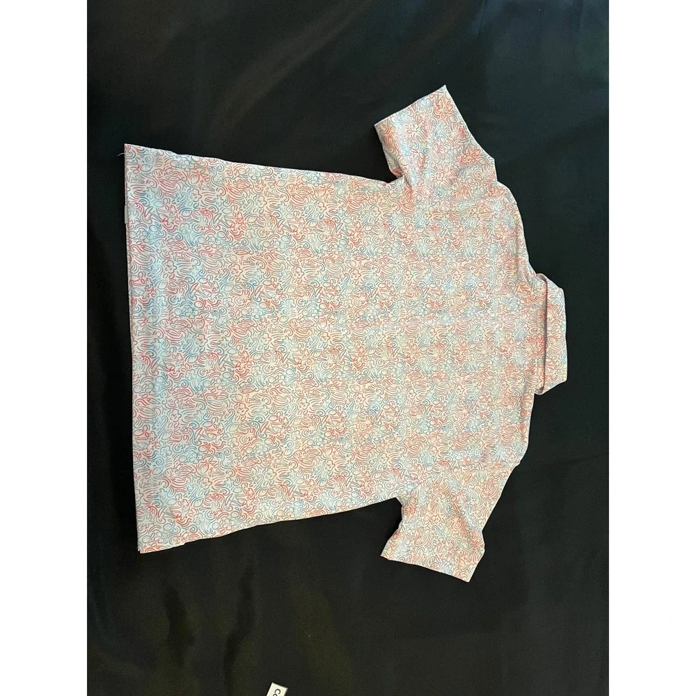 Southern Proper Boys M 10-12 Performance Polo Shirt Red White Blue Paisley Print